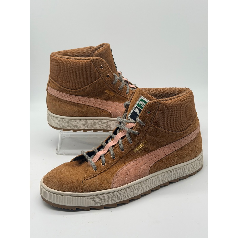 Puma Suede Platform Mid Womens 10 Brown Pink High Top Sneakers Gum Sole